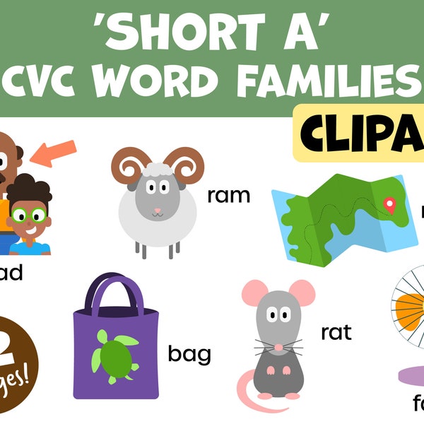 Short 'a’ CVC Word Families Phonics Clipart