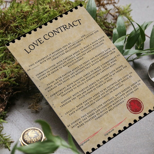 Couple contract, Printable Love Contract, Digital Relationship Contract, Valentines day Gift , Unique Love Printable Gift, for couple