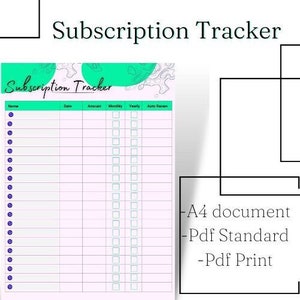 Abo Tracker, Monatliche Abo Checkliste, Ausgaben Tracker, druckbares Abonnement/ Mitgliedschaftsprotokoll