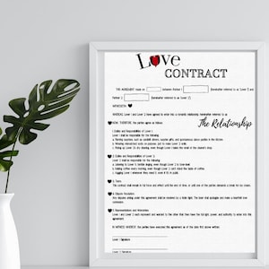 Couple contract, Printable Love Contract, Digital Relationship Contract, Valentine&#39;s Day Gift , Unique Love Printable Gift, Digital Download