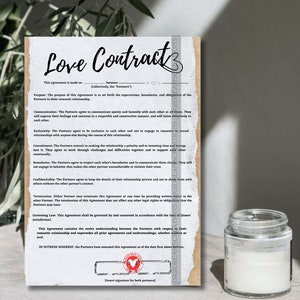 Couple contract, Printable Love Contract, Digital Relationship Contract, Wedding Gift Couple Unique