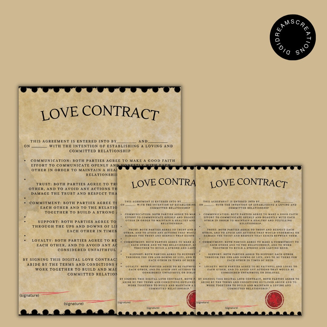 Couple Contract, Printable Love Contract, Digital Relationship Contract,  Valentines Day Gift , Unique Love Printable Gift, for Couple 