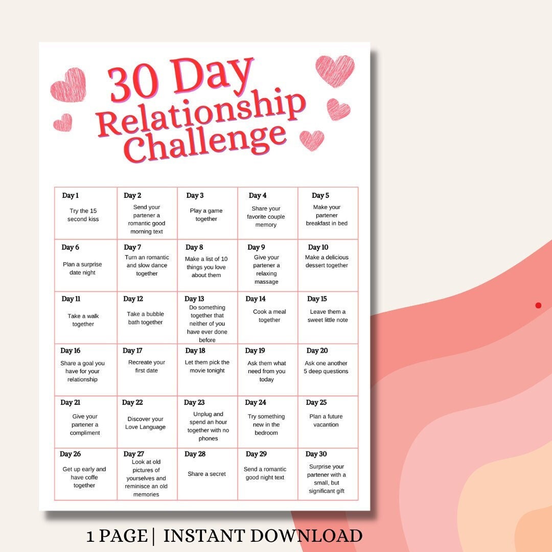 30 Day Relationship Challenge, Relationship Builder for Couples, Couple  Challenge Printable, Marriage Challenge 