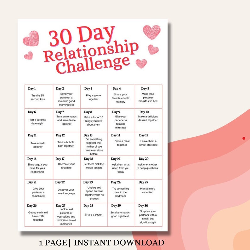 30 Day Relationship Challenge Relationship Builder For Couples Couple Challenge Printable