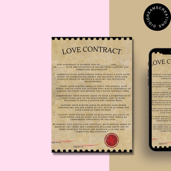 Couple Contract, Printable Love Contract, Digital Relationship