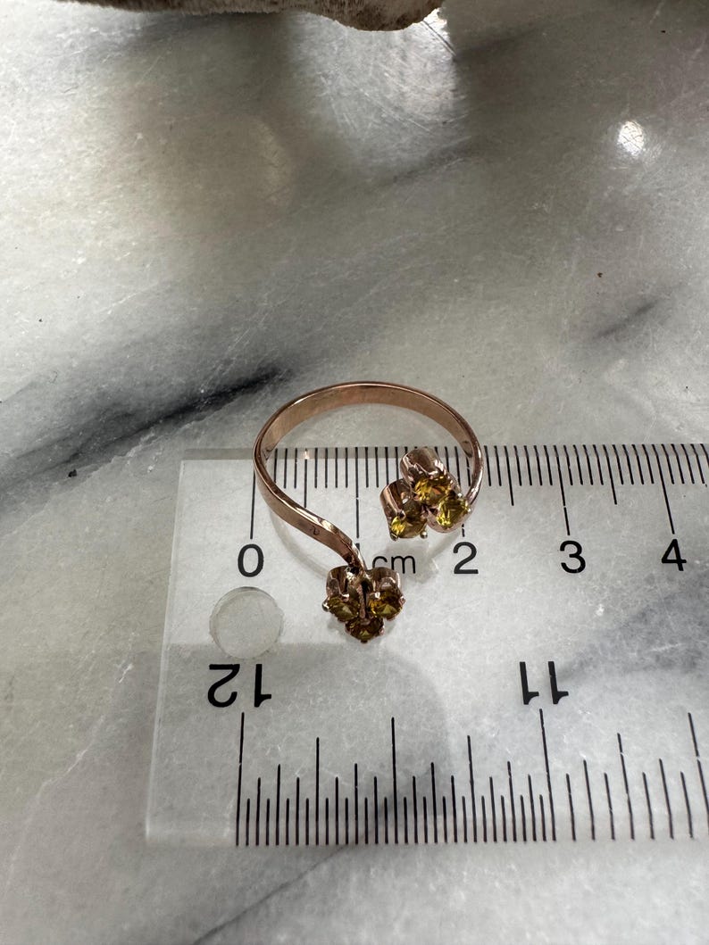 Cluster Ruller Antique Bohemian 8K (333) Rose Gold Citrine Paste Bypass Ring ...