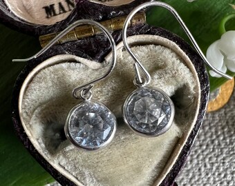 10K White Gold and White Stone Dangle Earrings