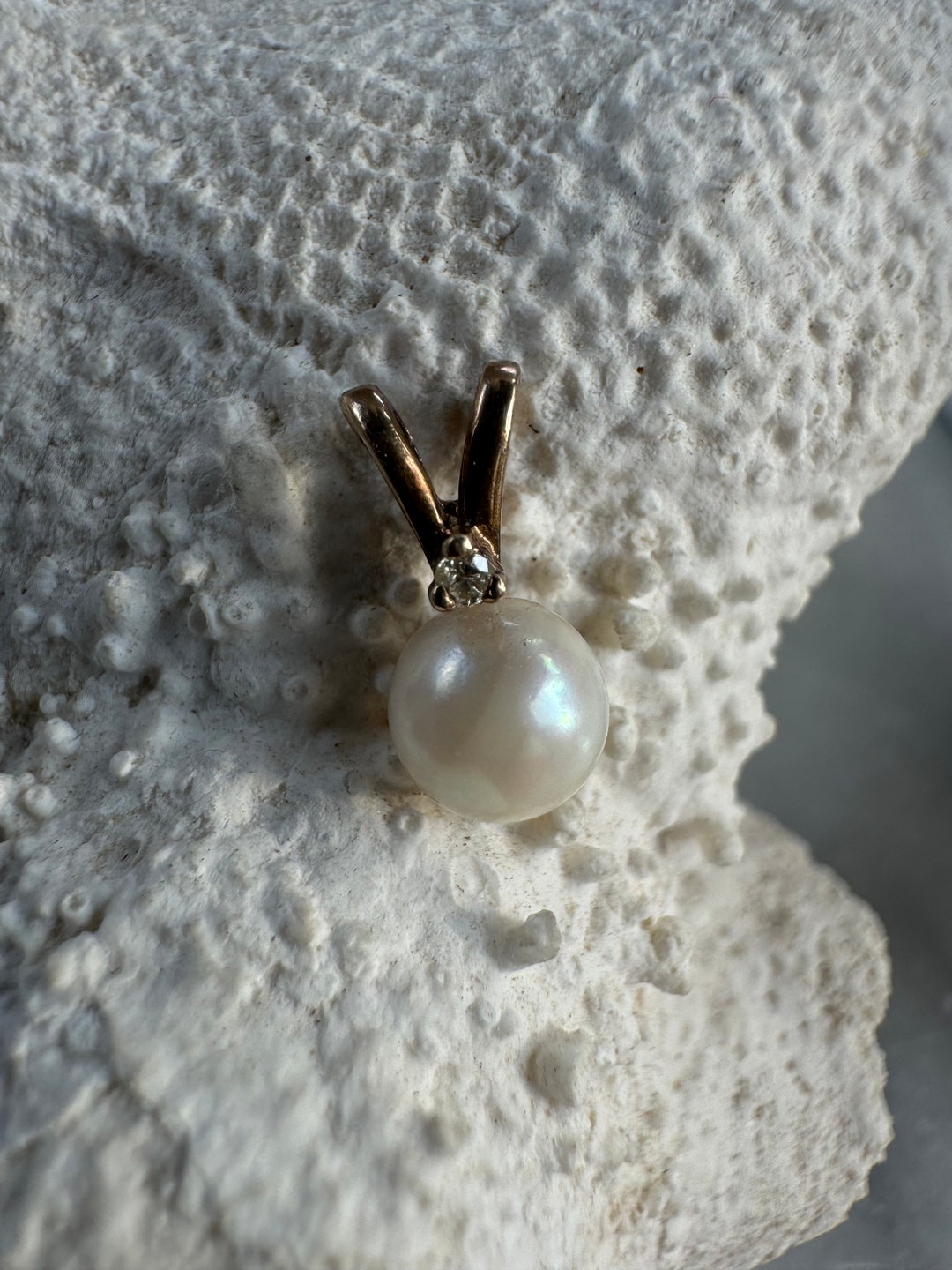 Pendentif En Or 14 Carats Avec Diamants Et Perle Naturelle - Bijou Occasion
