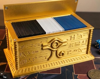 Millennium Gold Deck Box for TCG - Holds 3 Full Decks (250+ Sleeved) - Magnetic Sarcophagus Storage Case