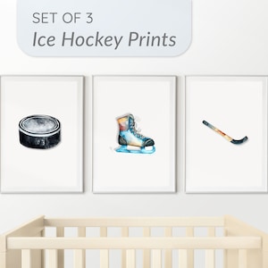 Ice Hockey Print Set of 3, Nursery Wall Art Decor, Boys Room Poster, Jersey Ball Helmet Printable Digital Download, Ice Hockey Kid Gift