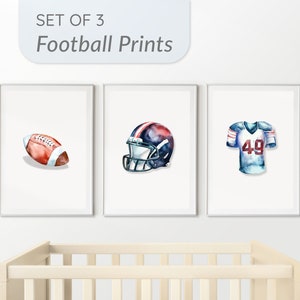 Football Print Set of 3, Nursery Wall Art Decor, Boys Room Poster, Jersey Ball Helmet Printable Digital Download, Football Birthday Kid Gift