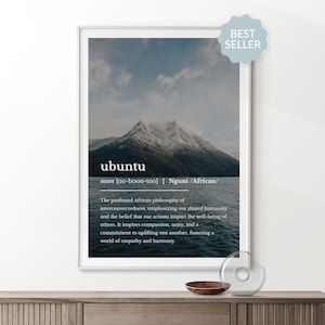 Definição de palavra Ubuntu | Citação inspiradora e motivacional positiva de Nguni, África do Sul | Impressão de decoração de arte afro-americana empoderada