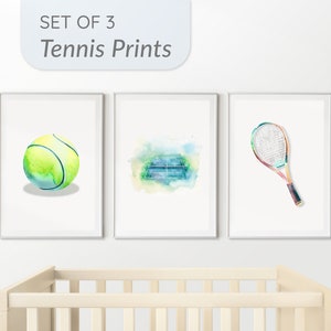 Tennis Print Set of 3, Nursery Wall Art Decor, Boys Room Poster, Jersey Ball Helmet Printable Digital Download, Tennis Kid Birthday Gift