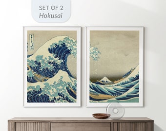 Japanese Painting Set of 2 Digital Download | Exhibition Museum Poster | Hokusai Japan Wall Art Printable | Ukiyoe Wall Japanese Woodblock