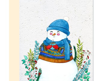 NOEL16 - Tarjeta navideña plantable - Muñeco de nieve