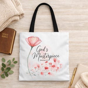 Christian Tote Bag - God's Masterpiece Pink floral