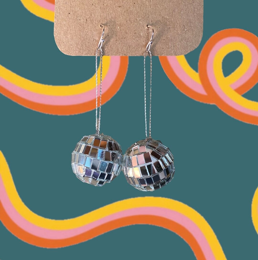 Disco Ball Drop Earrings Etsy