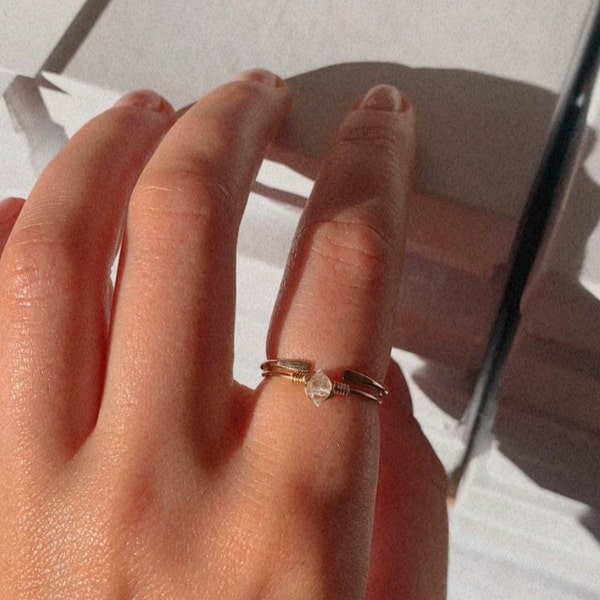 Herkimer Diamond Rings, Gold Herkimer Diamond Ring, Herkimer Diamond Jewelry, Gold Rings, Unique Gold Ring, Gold Stacking Rings, Silver Ring