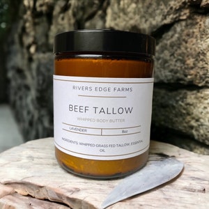 Luxurious Skin Cream Grass-Fed Whipped Beef Tallow Body Butter Deep Hydration & Natural Nourishment 100 % Suet 8 Fluid ounces
