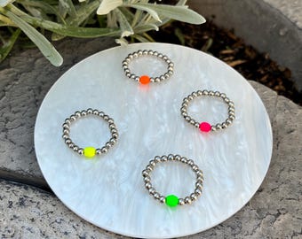 Ring Edelstahl in Neon und silberfarben 3 mm Elastisch - Anti stress- BIGNEONBUMP