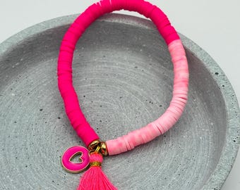 Sommer Armband in neon pink und rosa mit Herz Katsuki Sommerarmband Sea Salt and Shells Pink Herz PINKHEARTBEAT