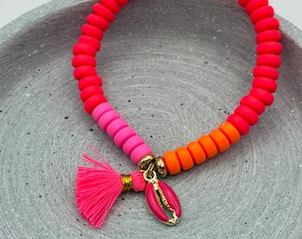 Sommer Armband in neon pink und orange Katsuki Sommerarmband Sea Salt and Shells Pink Muschel PINKSHELL