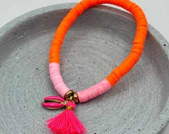 Sommer Armband in neon pink, orange und rosa mit Muschel Katsuki Sommerarmband Sea Salt and Shells Pink Muschel PINKSHELL