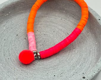 Sommer Armband in neon pink, orange und rosa mit Pom Pom  Katsuki Sommerarmband Sea Salt and Shells Pink POMPOMNEON