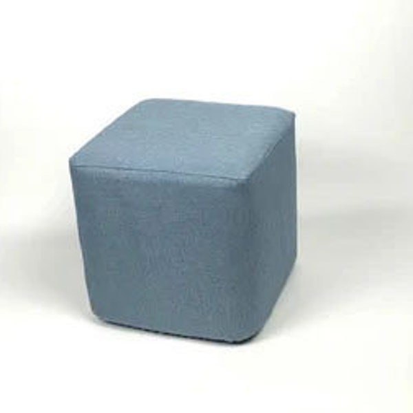 Linen Pouf or Ottoman Cover - Slipcover - Blue Linen