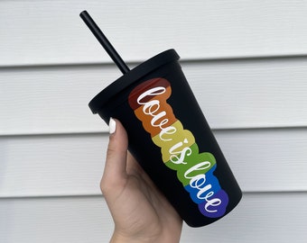 LGBTQIA+ Pride Love is Love Rainbow Tumbler Cup