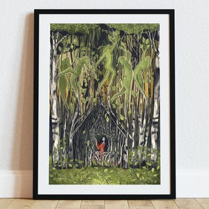 Lámina artística del espíritu del bosque de abedules eslavos / Decoración pagana etérea para pared / Ilustración de bruja de la naturaleza