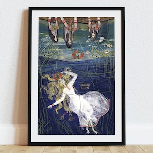Kupala Night Art Print | Slavic Folk Midsummer Ritual | Floating Flower Crowns Illustration