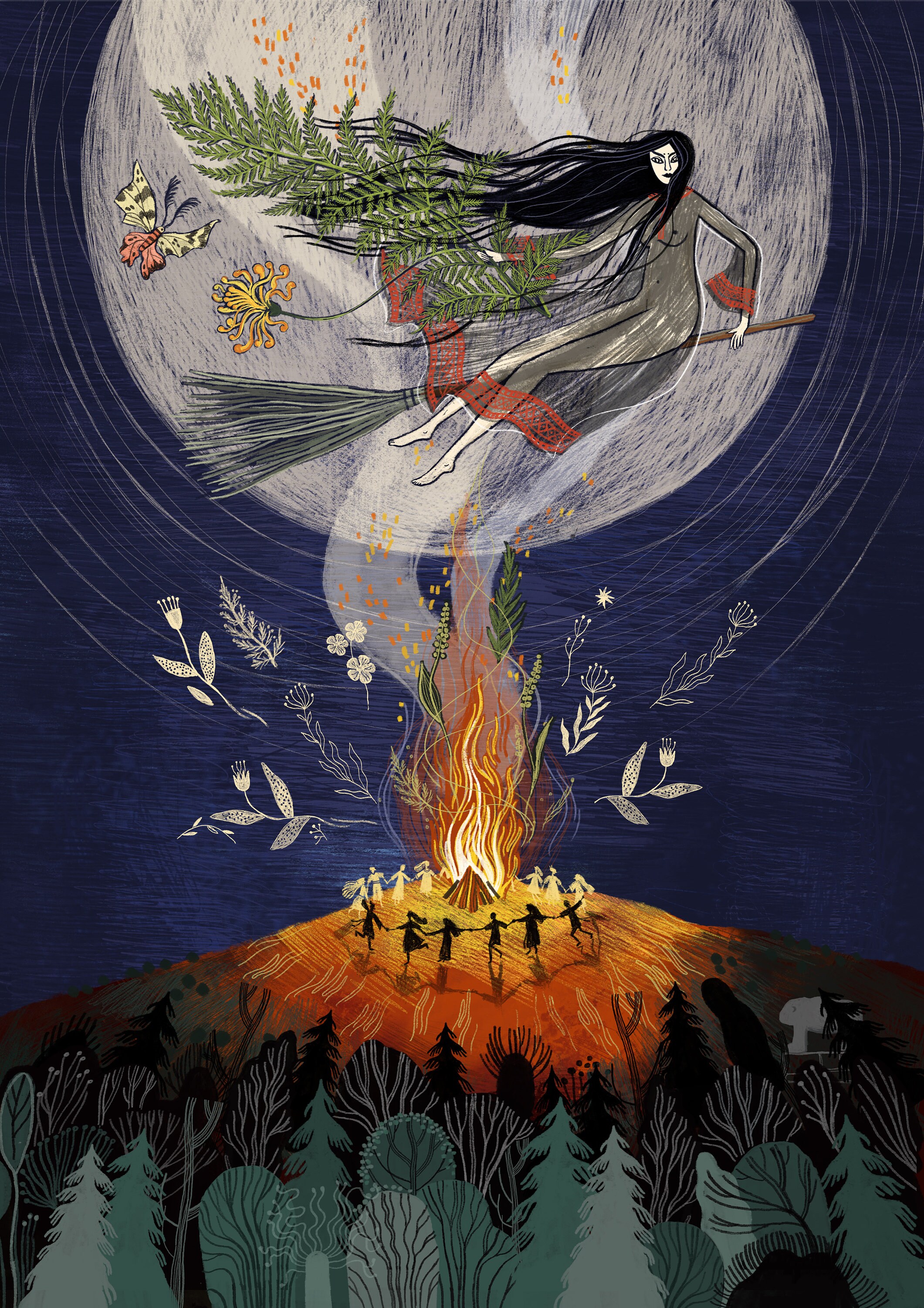 Fantasy Magic Ritual Bonfire Slavic Bonfire Ritual Art Print | Midsummer Witchy Wall Art | Sobótka ...