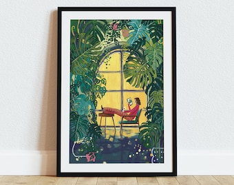 Monstera Plant Art Print | Botanical Green Wall Decor | Boho Urban Jungle Illustration