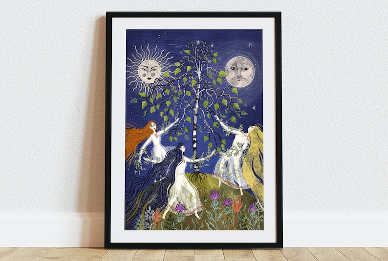 Art print Stado by Natalia Noszczynska / Fine art illustration / 50x70, 40x50, 30x40, 30x21 cm / Folk illustration / image 1