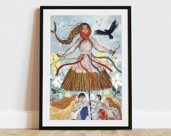 Art print "Marzanna" by Natalia Noszczynska / Fine art illustration / 50x70, 40x50, 30x40, 30x21 cm / Folk illustration /