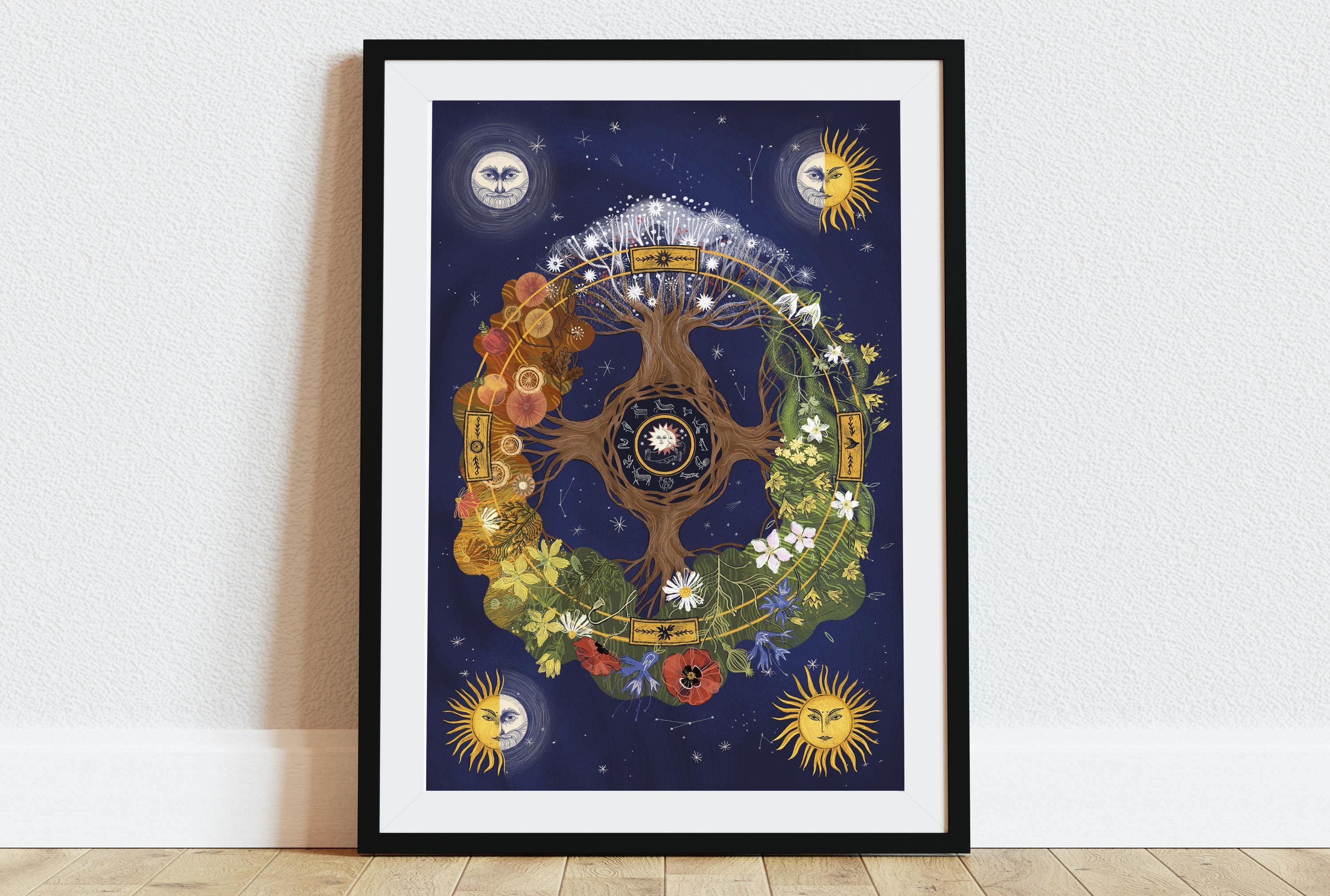Slavic Pagan Wheel of the Year Art | Seasonal Folk Calendar Print | Ritual Nature Spirituality Poster