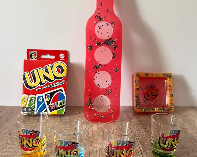 Card Game and Customized Drink Flight Board with Shot Glasses