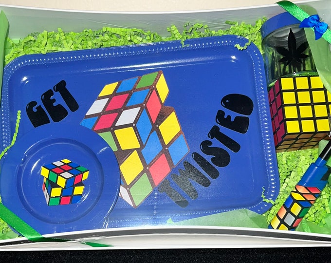 Blue Get Twisted Rolling Tray Set