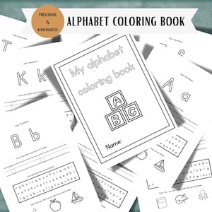 Printable Coloring Workbook for Preschool Kindergarten Students, Yazdırılabilir Alfabe , Alfabe Çalışma Workbook Anında İndirilen Alfabe