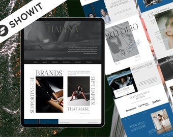 May include: A website design for a business called Haiina. The website features a black and white photo of a woman sitting on a chair. The text "Supporting the Brands That Make Sh*t Happen" is displayed on the website.
