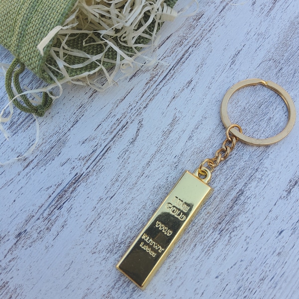 Gold bar keychain, mens gift, gambling gift,money gift, lucky gold bar.