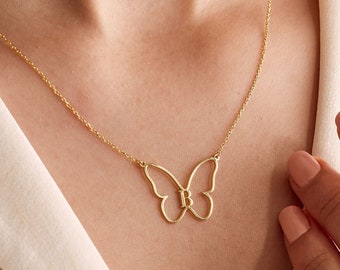 Sterling Silver Butterfly Initial Necklace: Personalized Letter Jewelry