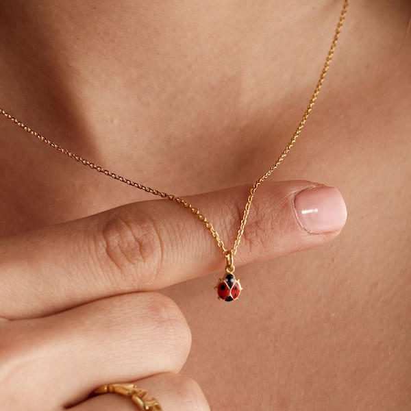 Gold Ladybug Necklace: Silver Ladybird Pendant, Handmade