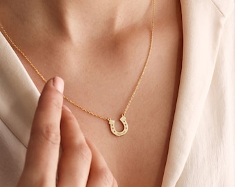 Horseshoe Name Necklace: Engraved Sterling Silver Lucky Pendant