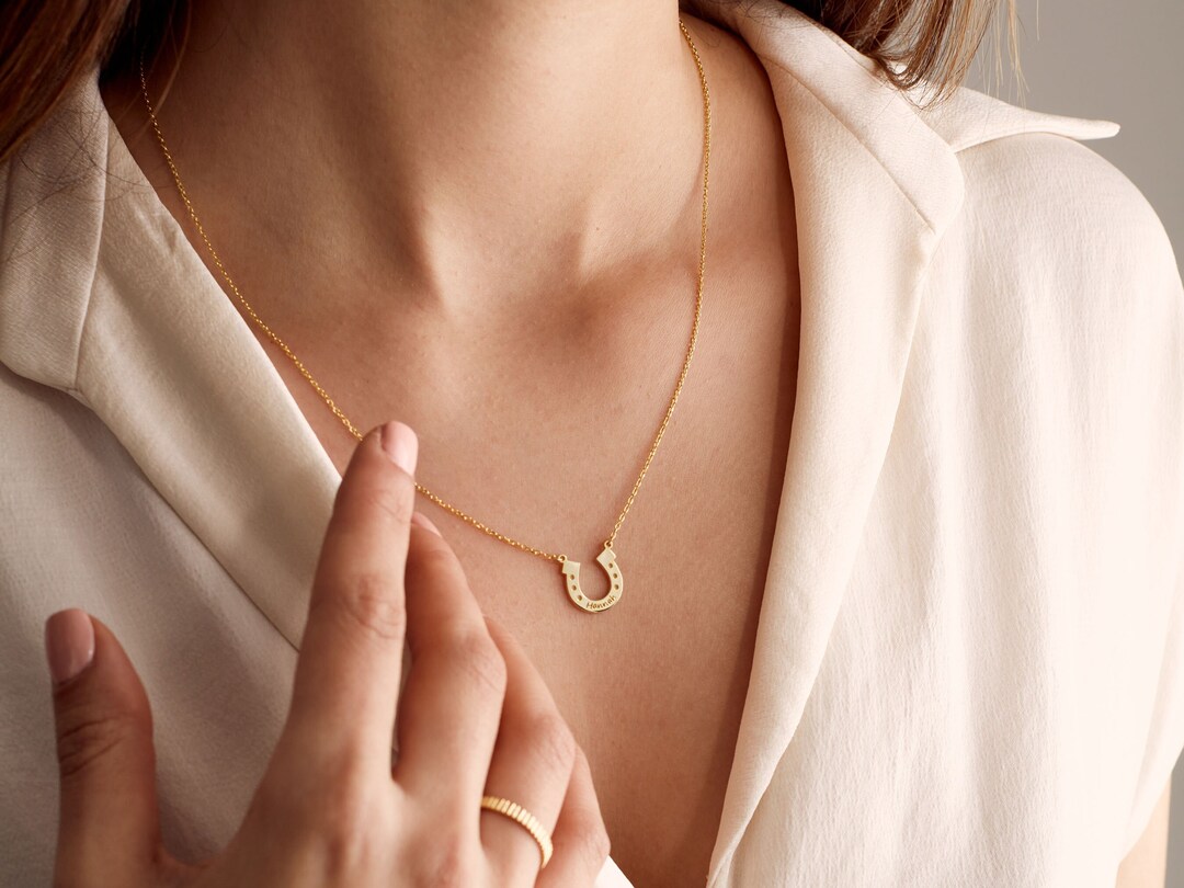 Horseshoe Name Necklace Engraved With Your Name or Horse Name Custom