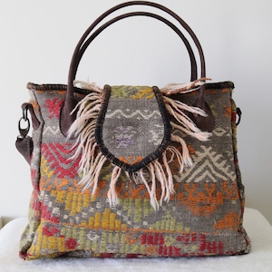 Kilim Shoulder bag, Natural unique  bag, Turkish Rug Patterned Handbags, Unique Gift for Her, Women Carpet Bag, woven kilim bag, Rug bag