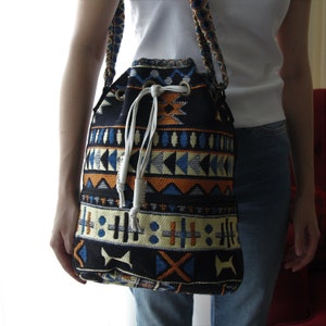 Geometric Tribal Patterned Textile Bag, Ethnic boho shoulder, Women bucket bag, Special gifts for women, Halloween gifts,  Unique Design bag