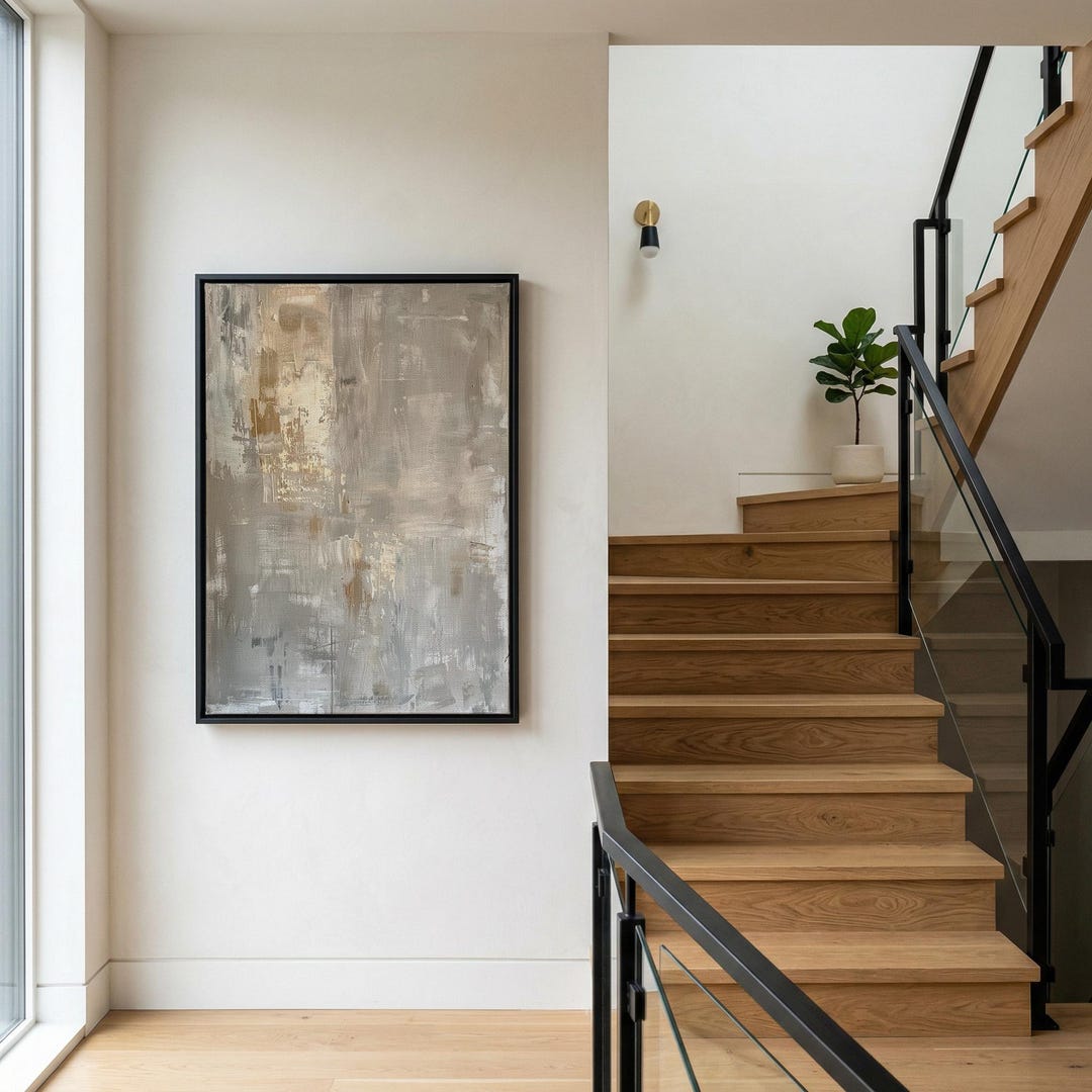 Neutral Abstract Canvas Wall Art, Gray Beige Minimalist Painting ...