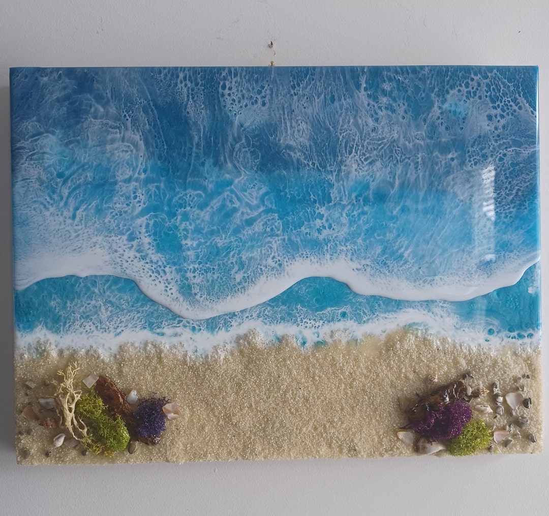 Blue Beach Art, Resin Wall Art, 3D Beach Wall Art, Resin Painting